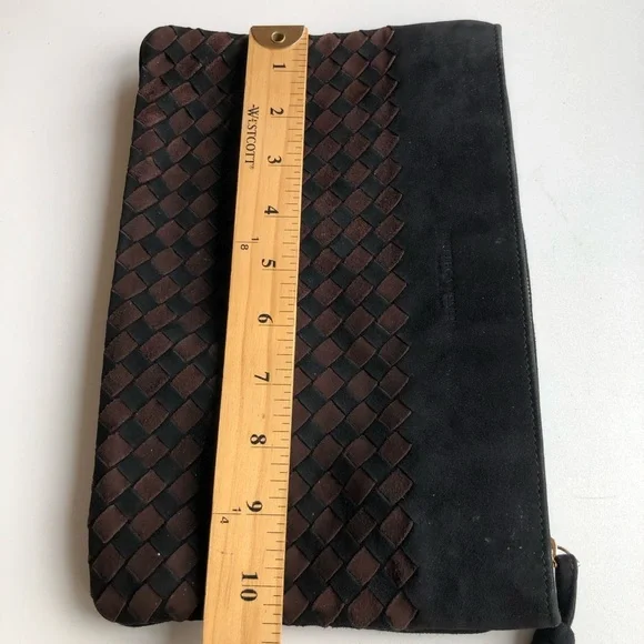 Bottega Veneta Intrecciato Brown Black Woven Suede Leather Wristlet Clutch Bag - Picture 9 of 12